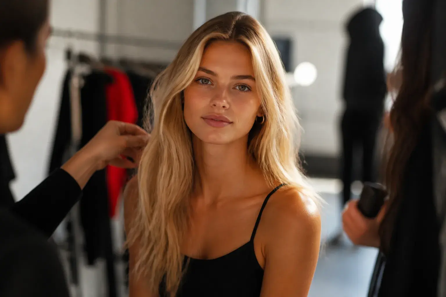 Casting mannequin blonde cheveux longs pour un projet mode